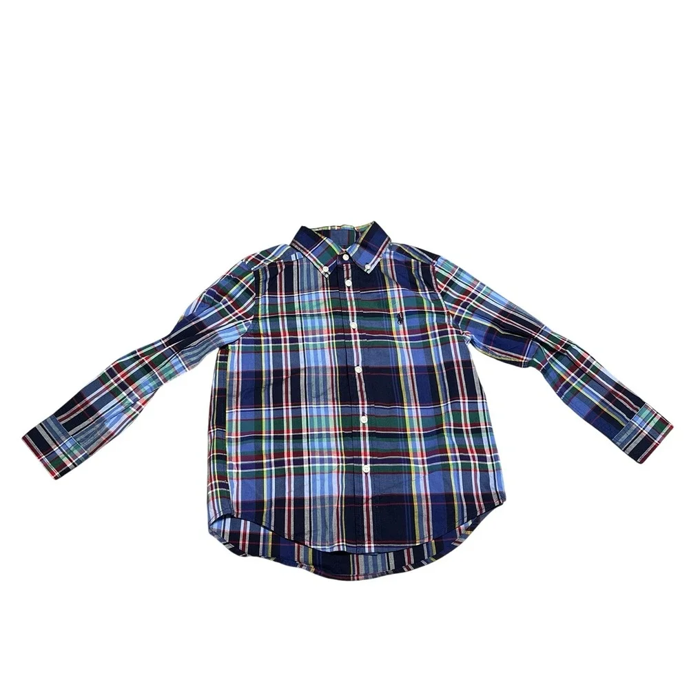 Ralph Lauren Shirt Boys size 5 Blue Plaid Casual‎ Button Down Preppy Academia